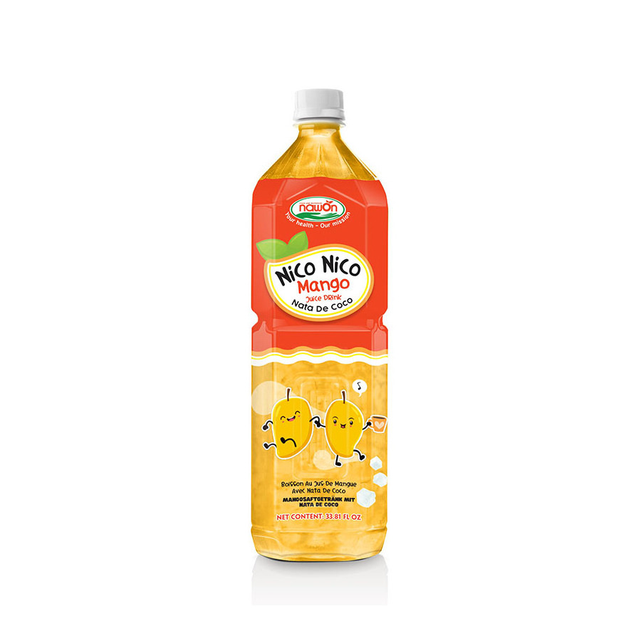 Wholesale Price Nata De Coco Strawberry Juice Packed in 1000ML PET Bottle Short Label Exotic Beverage Manufacturer in Vietnam