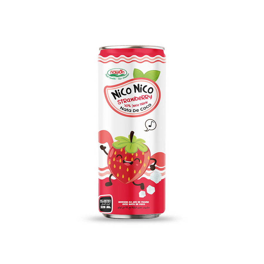 Strawberry Juice with Coconut Jelly Drink in 320 ml Canned - Nico Nico Brand Fruit Juice Soft Drink Mix Flavor Wholesale Price