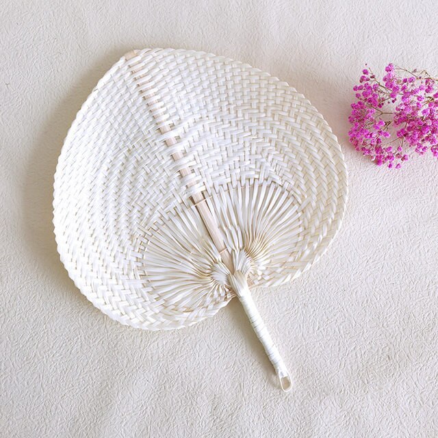 Viatnam Craft Natural Color Bamboo Raffia Fan Summer Hand Palm Leaf Straw Cane Rattan Woven Fans