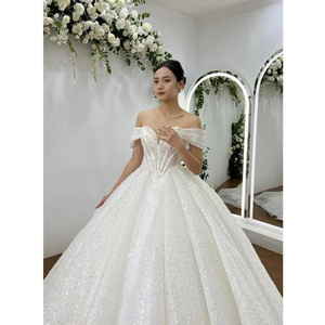 OEM Manufacture Beautiful lace fabric with lace open Ball Gown Flora wedding dress train for bride TNBPno28