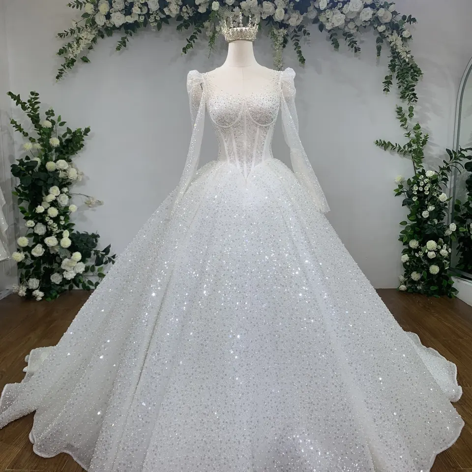 TNBPno31 wedding dress wholesale ball gown design flower lace long tail add beading by handmade For Vietnam wedding dress