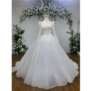 TNBPno31 wedding dress wholesale ball gown design flower lace long tail add beading by handmade For Vietnam wedding dress