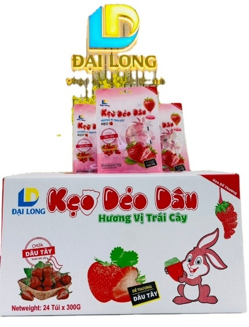 3D strawberry-shaped gummy candy with rich flavor extracted from natural fresh fruits suitable for all ages, Dai Long brand