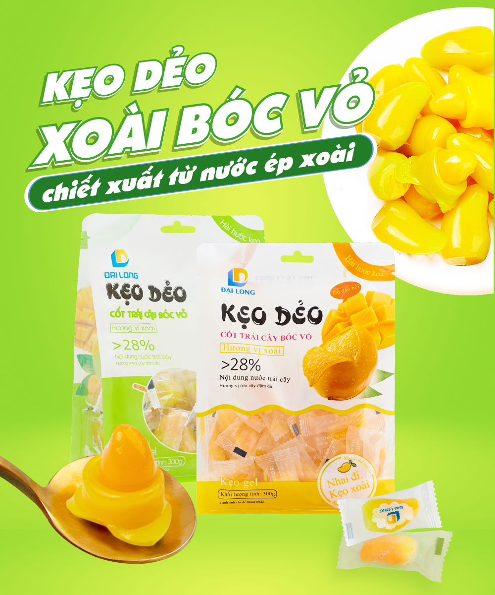 Product 4D gummy Mango Flavored Soft Candy from natural fresh fruits made in Vietnam manufacture packing in bags