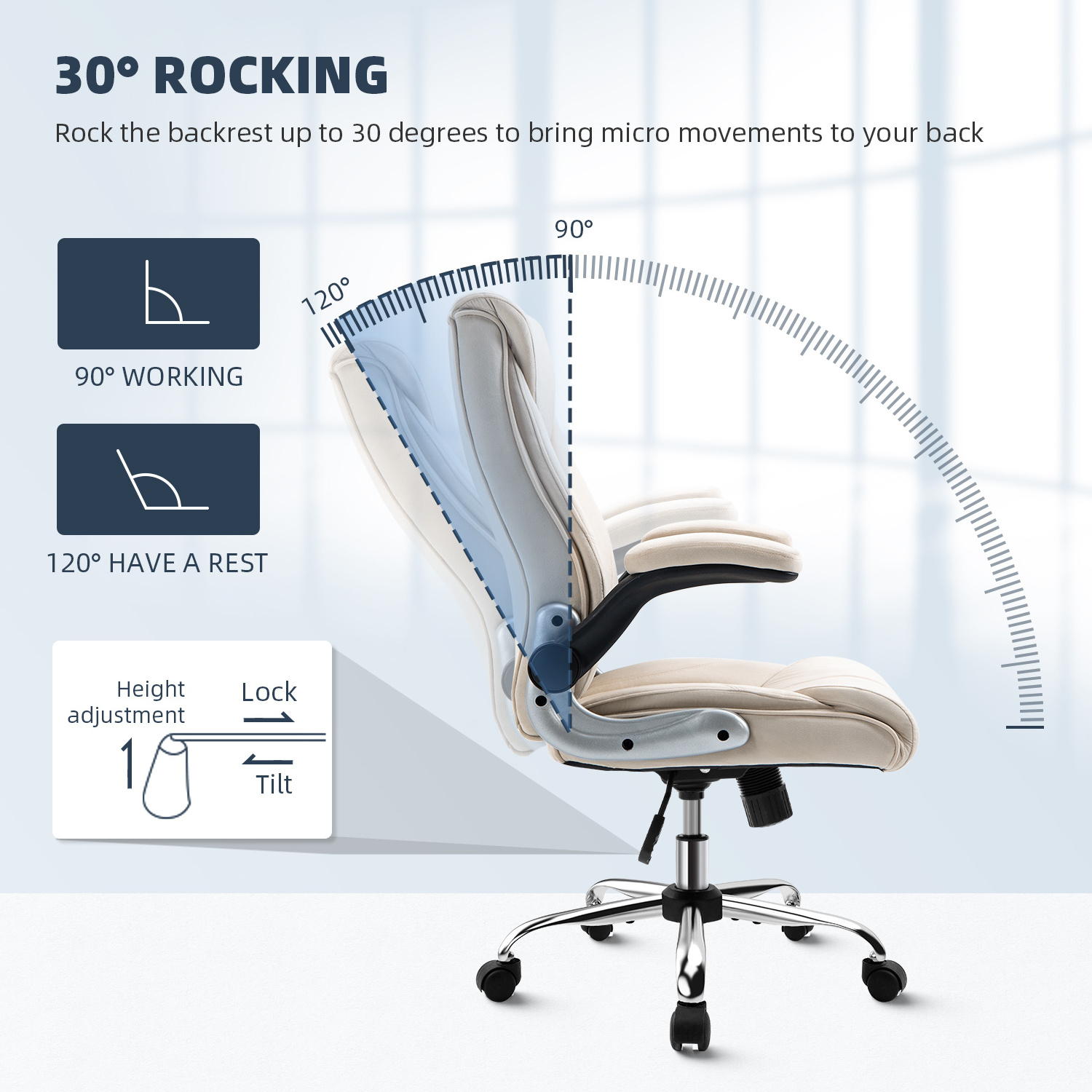 Executive Office Chair Ergonomic Chair with Lumbar Support, Flip up Arms with Wheels, Home Office Desk Chairs Comfortable