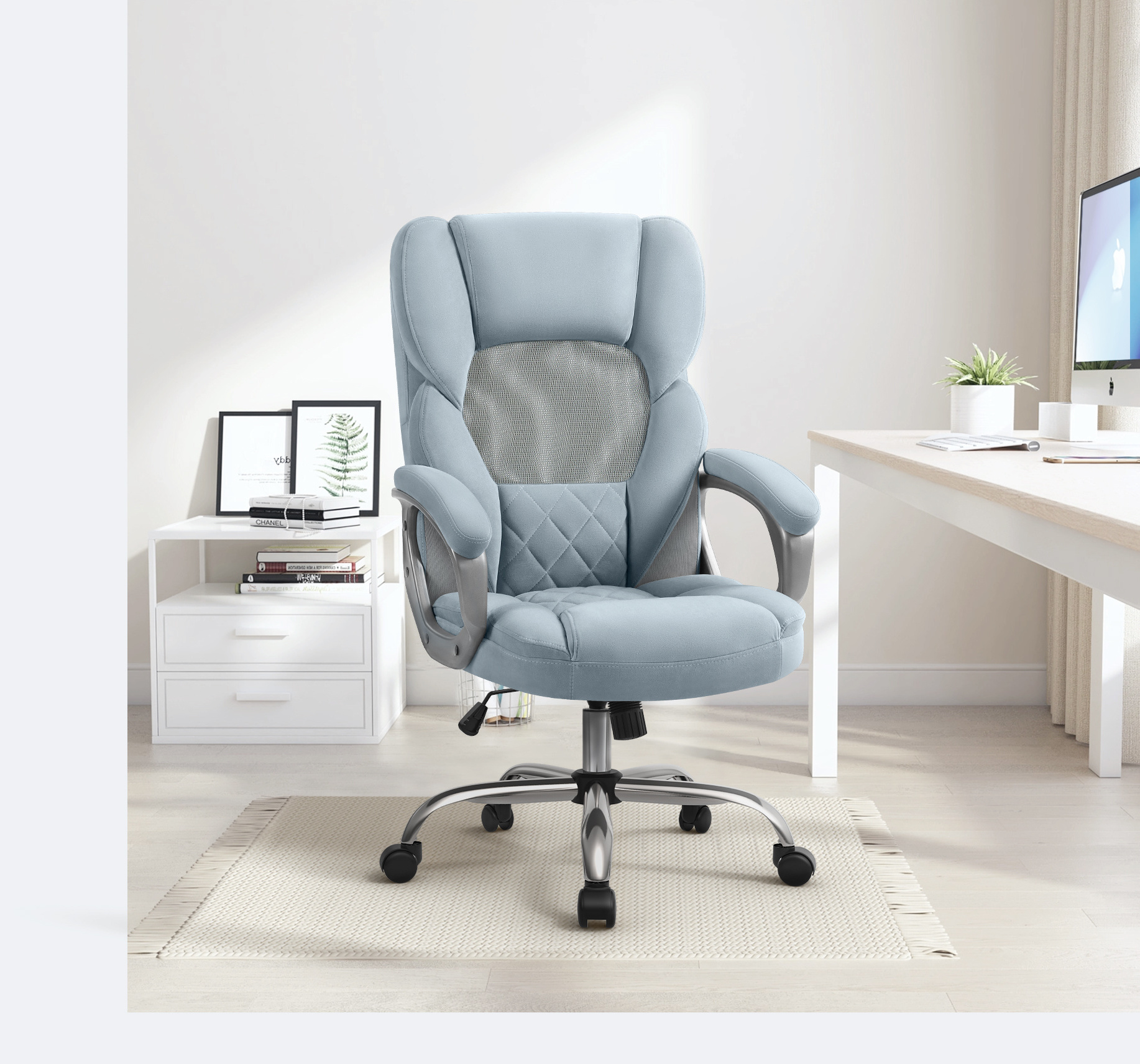 Jestel Group Ergonomic Office Chair with Lumbar Support,Velvet Fabric Home Office Chair with Wheels,High Back Computer Blue