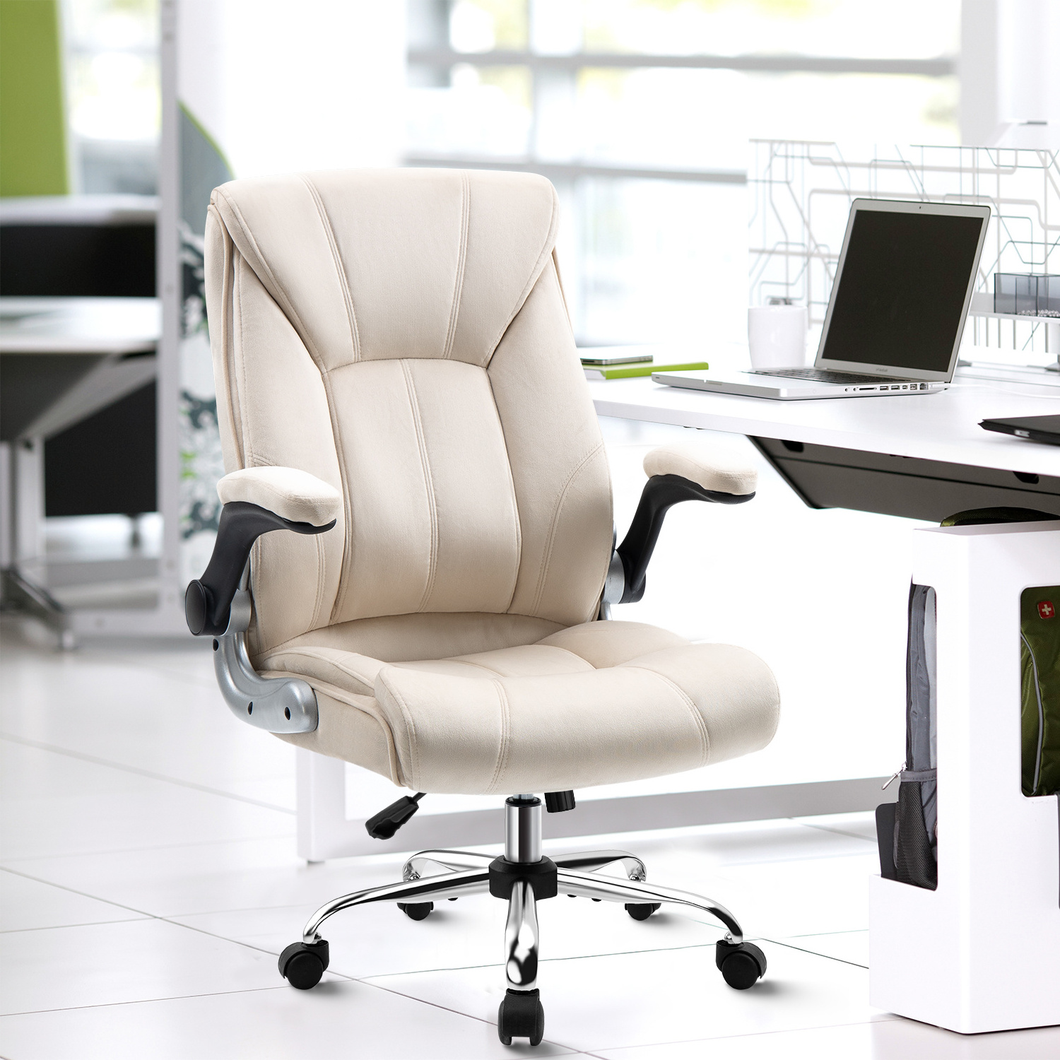 Executive Office Chair Ergonomic Chair with Lumbar Support, Flip up Arms with Wheels, Home Office Desk Chairs Comfortable