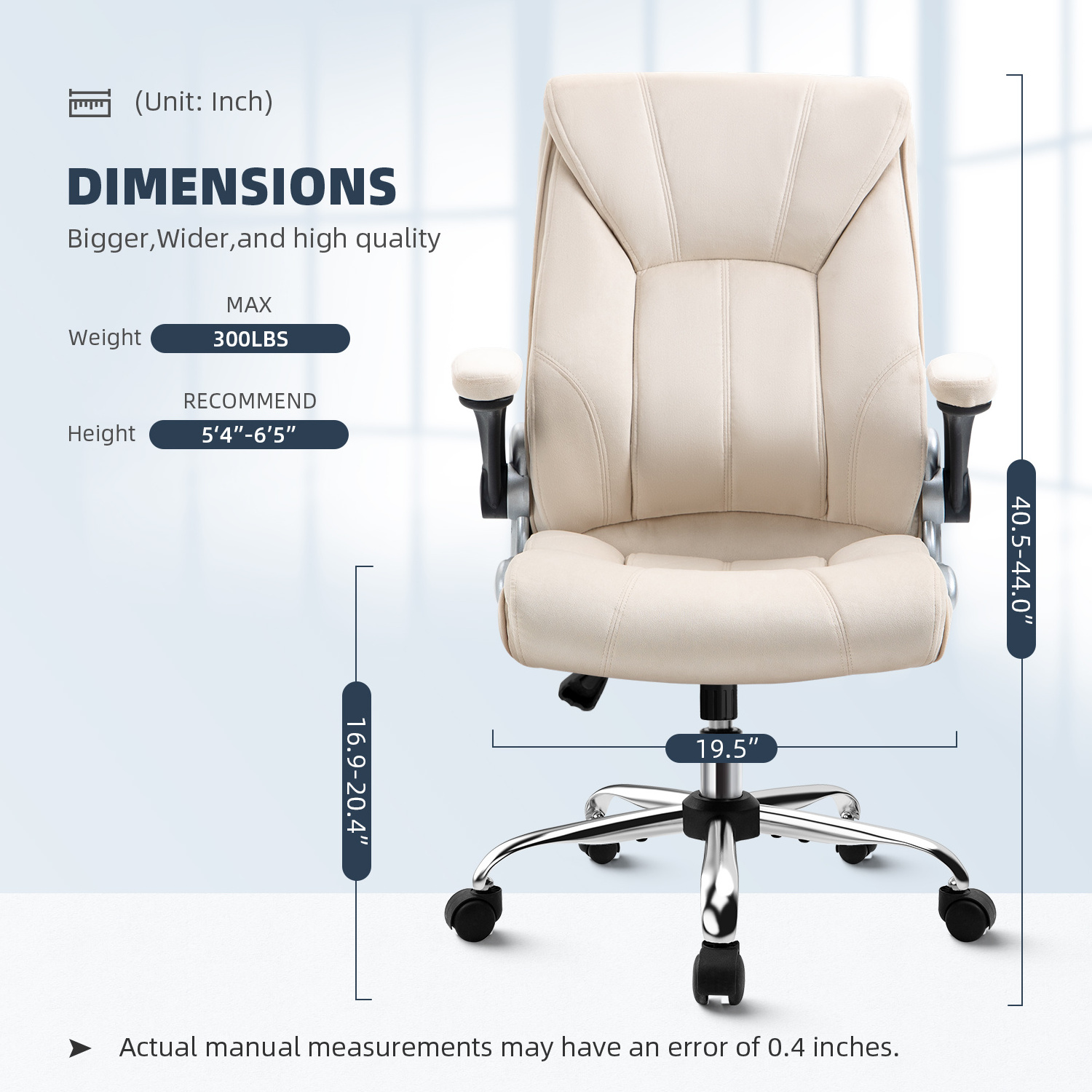 Executive Office Chair Ergonomic Chair with Lumbar Support, Flip up Arms with Wheels, Home Office Desk Chairs Comfortable