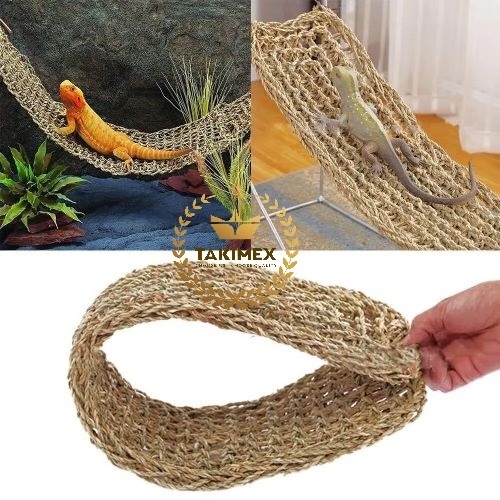 Triangular Reptile Hammock Natural Seagrass Lizard Lounger Animal Crawling Mat Straw Reptile Hanging Bed