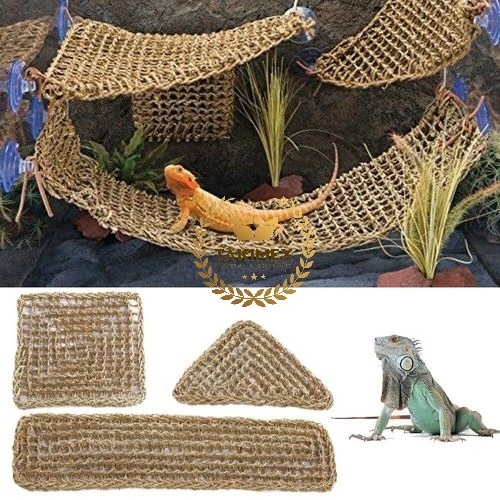 Triangular Reptile Hammock Natural Seagrass Lizard Lounger Animal Crawling Mat Straw Reptile Hanging Bed