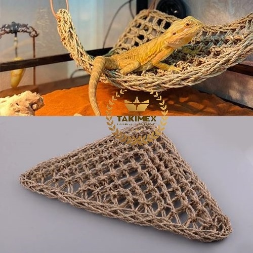 Triangular Reptile Hammock Natural Seagrass Lizard Lounger Animal Crawling Mat Straw Reptile Hanging Bed