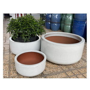 Vietnam brand Low Bowl short Planter glazed finishing for Indoor and outdoor home decor made of ceramic natural