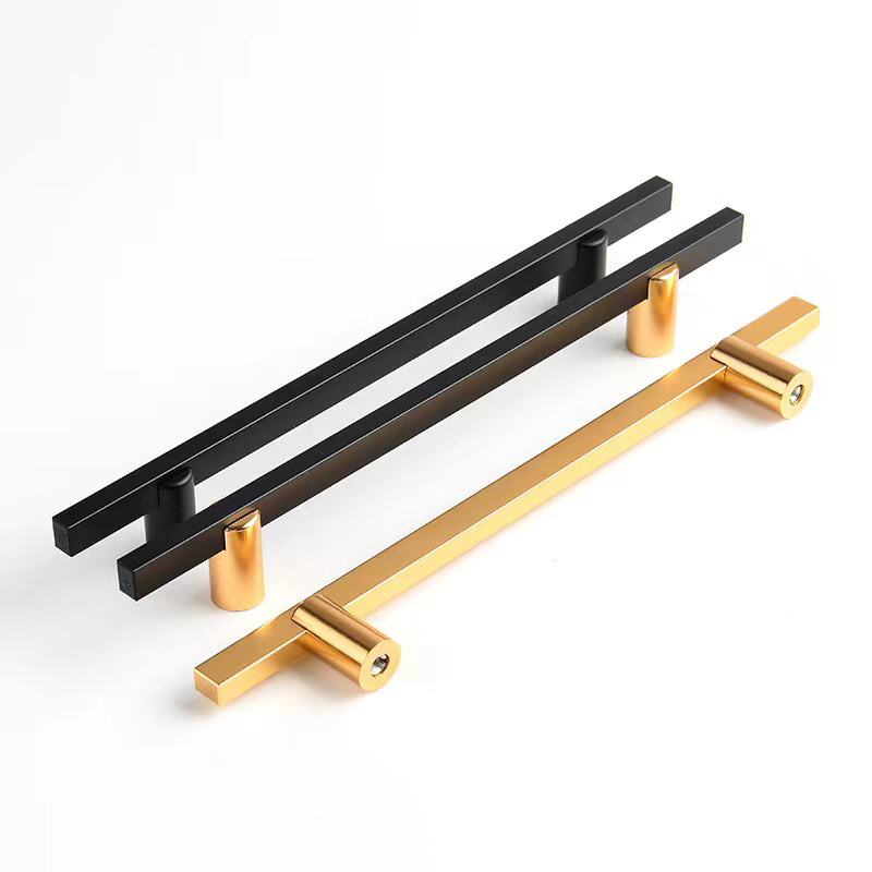 Modern Luxury Rectangle Brass Cabinet Handles Satin Brass Black Kitchen Knobs Cupboard Drawer Dresser Gold Knobs