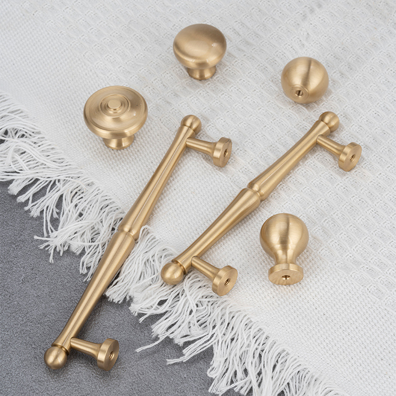 Hot sale satin brass golden furniture decorative handles and knobs Nordic shoe cabinet drawer handles cupboard pulls