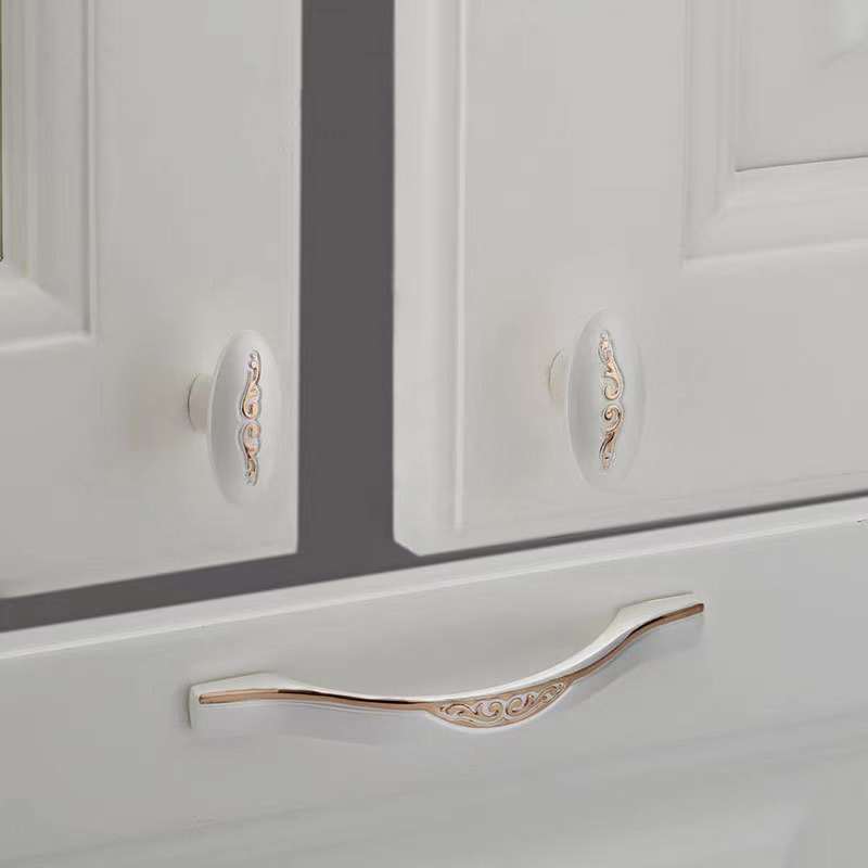 Wholesale European Style Furniture Cabinet Handle Bedroom Wardrobe Dresser Simple White Pattern Zinc Handles