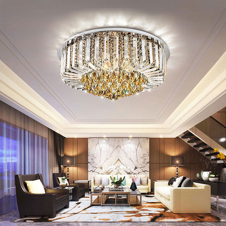 Modern Style Living Room Large Hotel Gold Wedding Luxury Crystal Ceiling Chandeliers LED Crystal Pendant Light