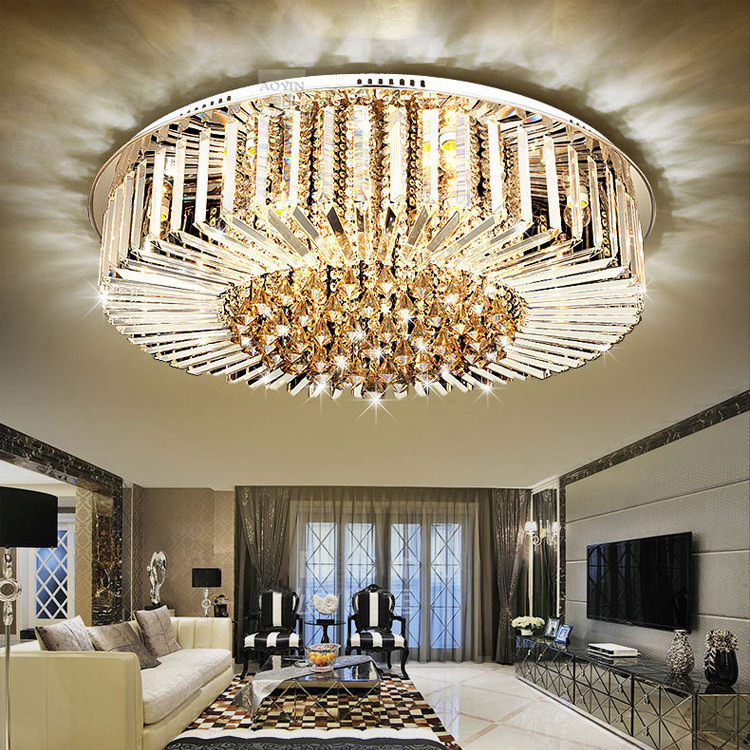 Modern Style Living Room Large Hotel Gold Wedding Luxury Crystal Ceiling Chandeliers LED Crystal Pendant Light