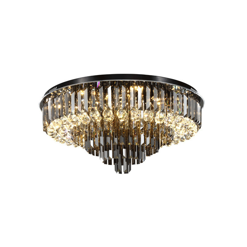 Simple modern light luxury round crystal flush mount living room black atmospheric ceiling light smokey crystal ceiling lamp