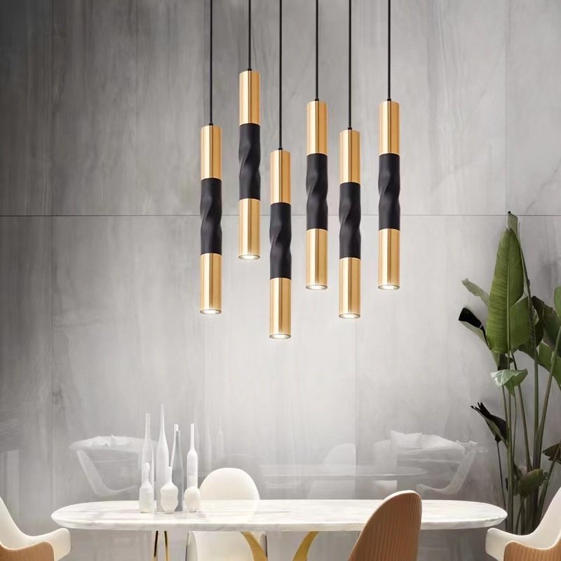 Single Black Tube Modern Hanging Small Pendant Lights Simple Creative Ceiling Lamp Gold Restaurant Chandelier