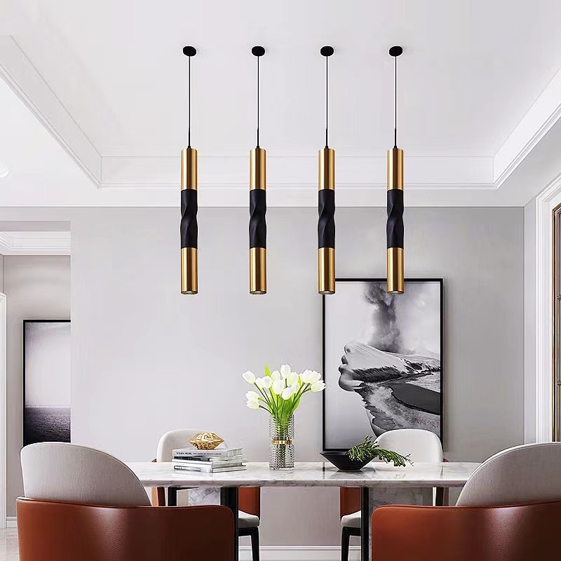 Single Black Tube Modern Hanging Small Pendant Lights Simple Creative Ceiling Lamp Gold Restaurant Chandelier