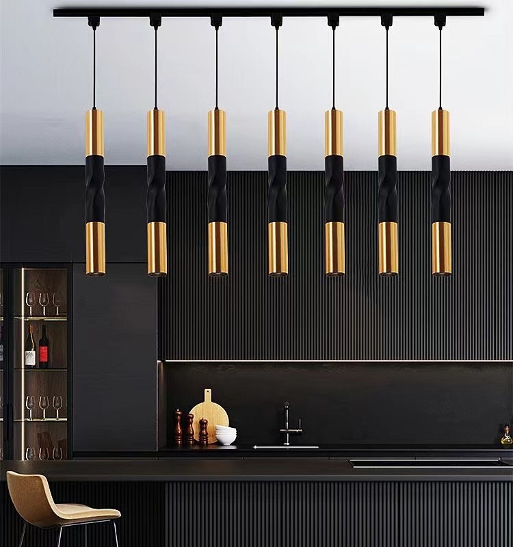 Single Black Tube Modern Hanging Small Pendant Lights Simple Creative Ceiling Lamp Gold Restaurant Chandelier