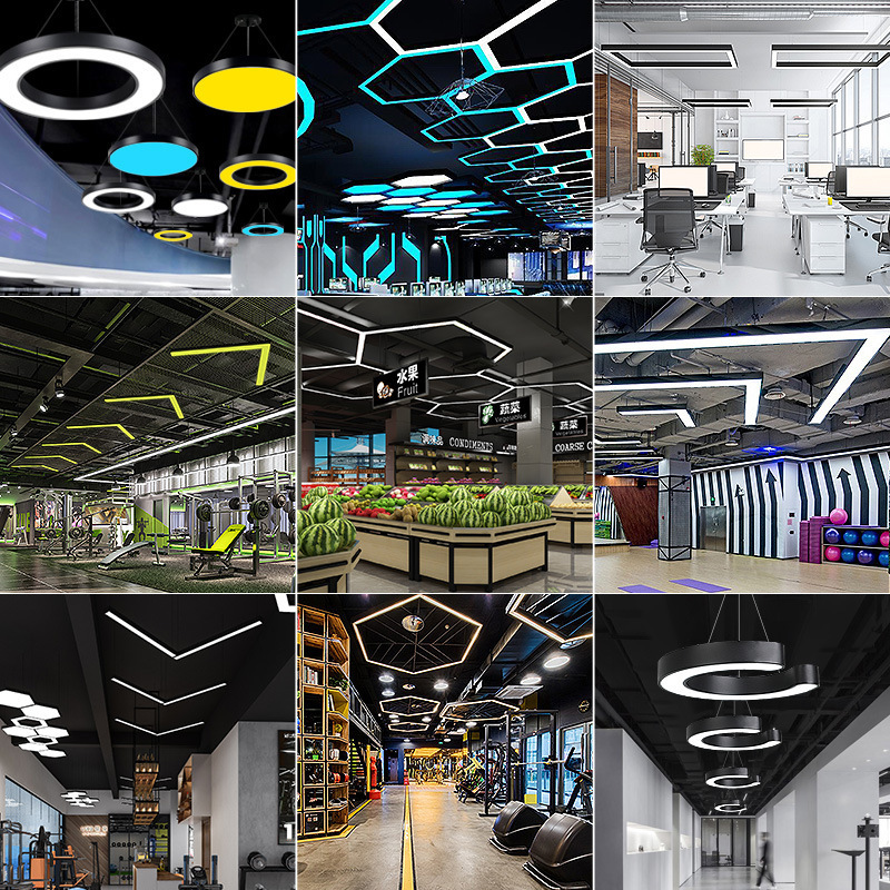 Line Office Building Project Recessed Ceiling Lamp Hanging Linear Fixtures LED Pendant Light School Supermarket Bright Aluminum