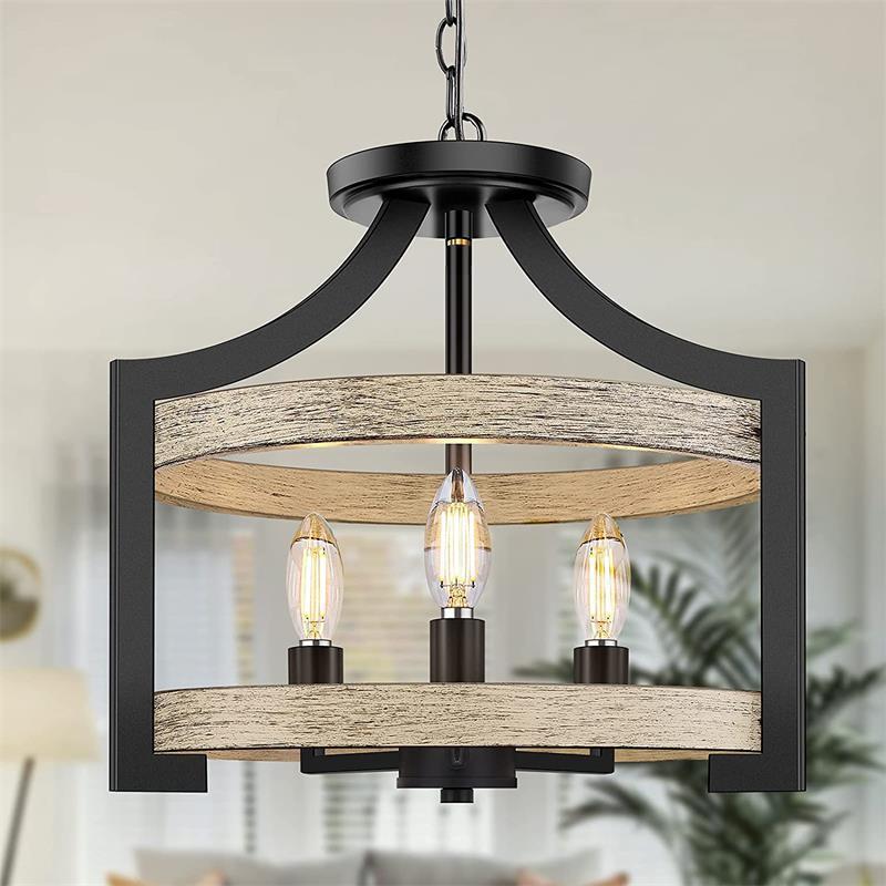 Farmhouse Vintage Pendant Light Kitchen Lighting Fixture LED Ceiling Light Semi Recessed Mounted Dining Room Bar E14 Base Type