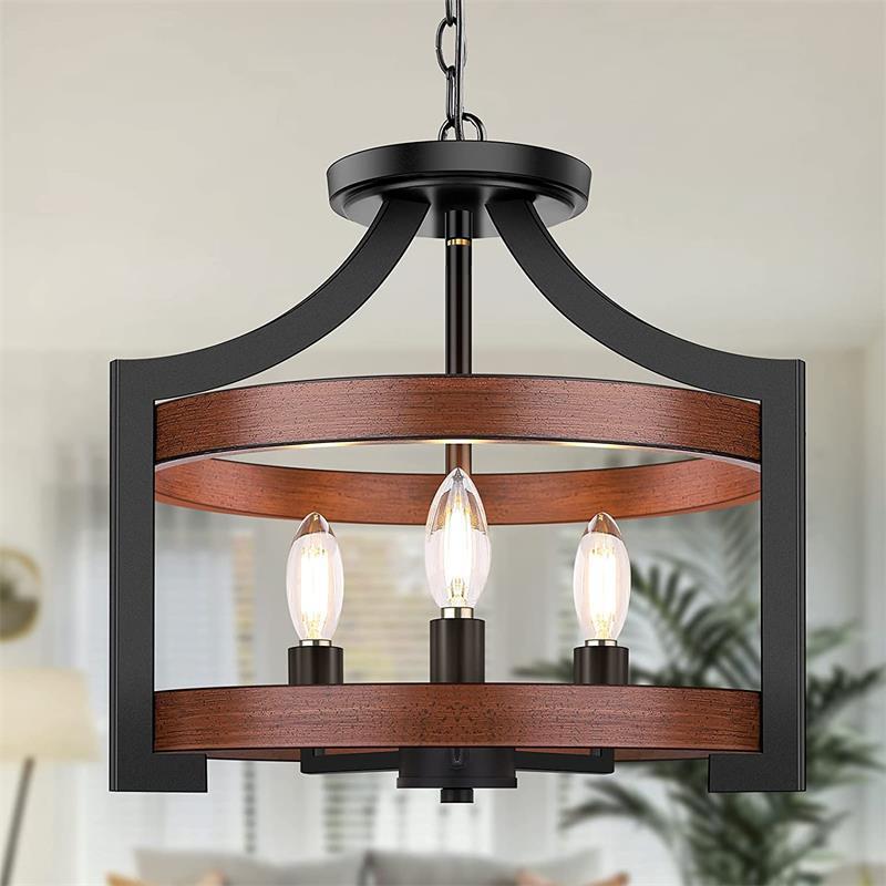 Farmhouse Vintage Pendant Light Kitchen Lighting Fixture LED Ceiling Light Semi Recessed Mounted Dining Room Bar E14 Base Type