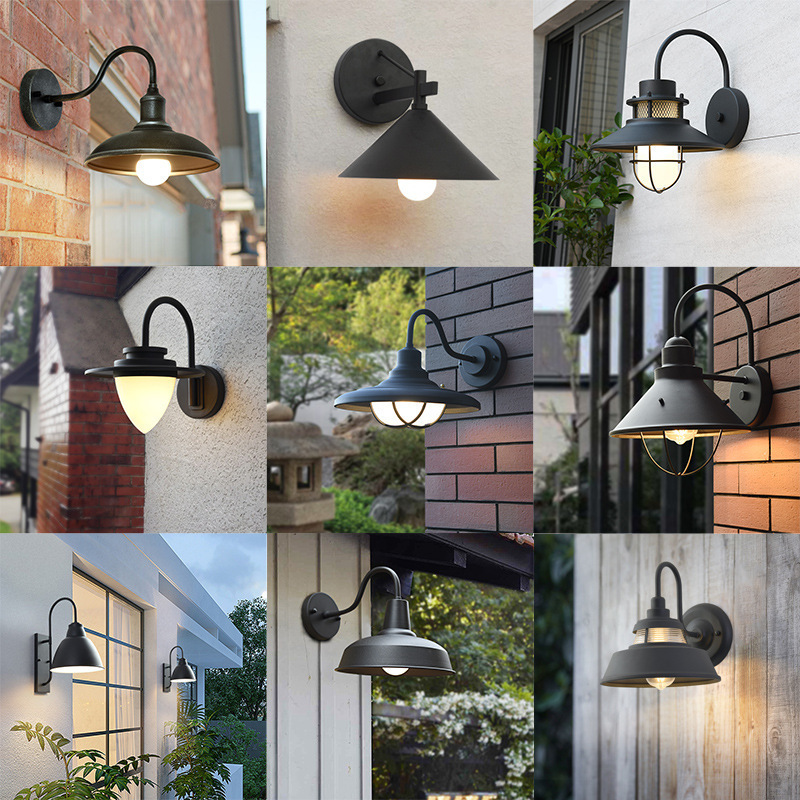 Dusk to Dawn Outdoor E26 Base Socket Bulb Wall Lantern Anti-rust Barn Outside Black Wall Lamp for House Garage Porch Front Door