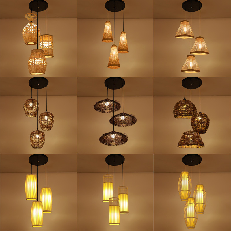 Hand Made Rattan Drop Lights for Bedroom Retro Bamboo Rattan Lamp Rattan Ceiling Lamp