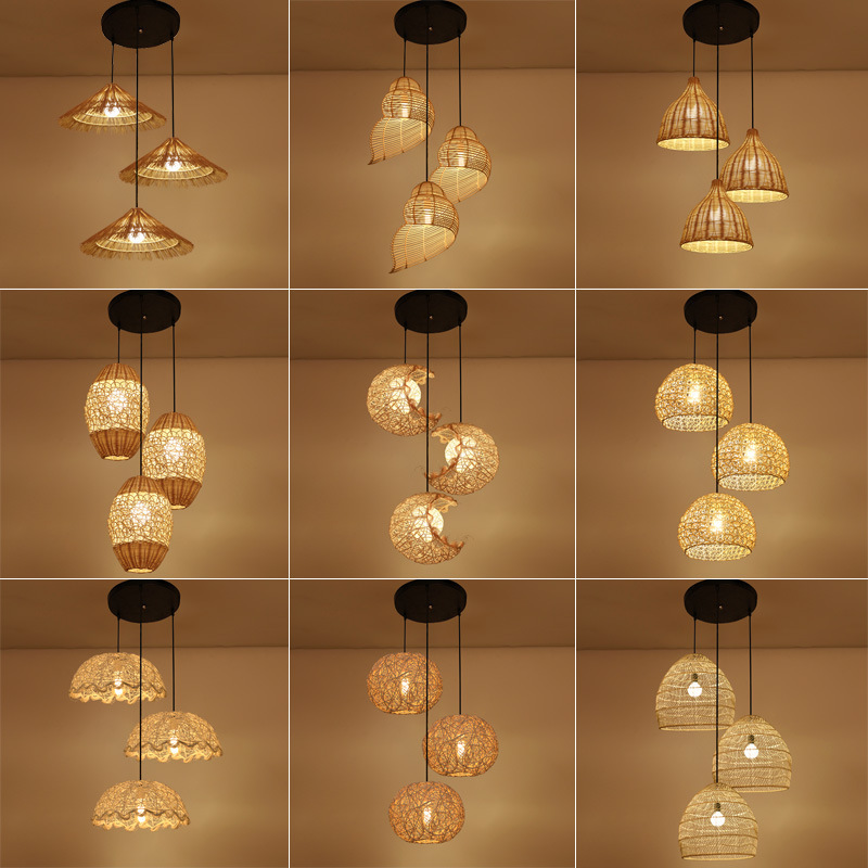 Hand Made Rattan Drop Lights for Bedroom Retro Bamboo Rattan Lamp Rattan Ceiling Lamp