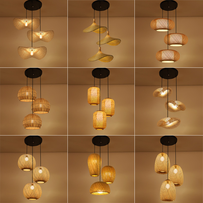 Hand Made Rattan Drop Lights for Bedroom Retro Bamboo Rattan Lamp Rattan Ceiling Lamp