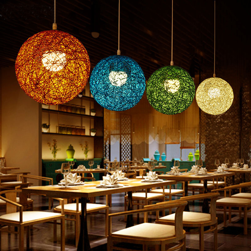 Modern White Rattan Bamboo Lamp Ball Globe Sphere Ceiling Hanging Light Rattan Chandelier Pendant Light Rattan Lamp