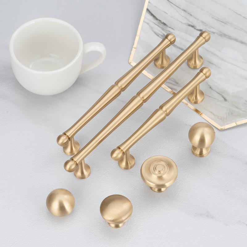 Hot sale satin brass golden furniture decorative handles and knobs Nordic shoe cabinet drawer handles cupboard pulls