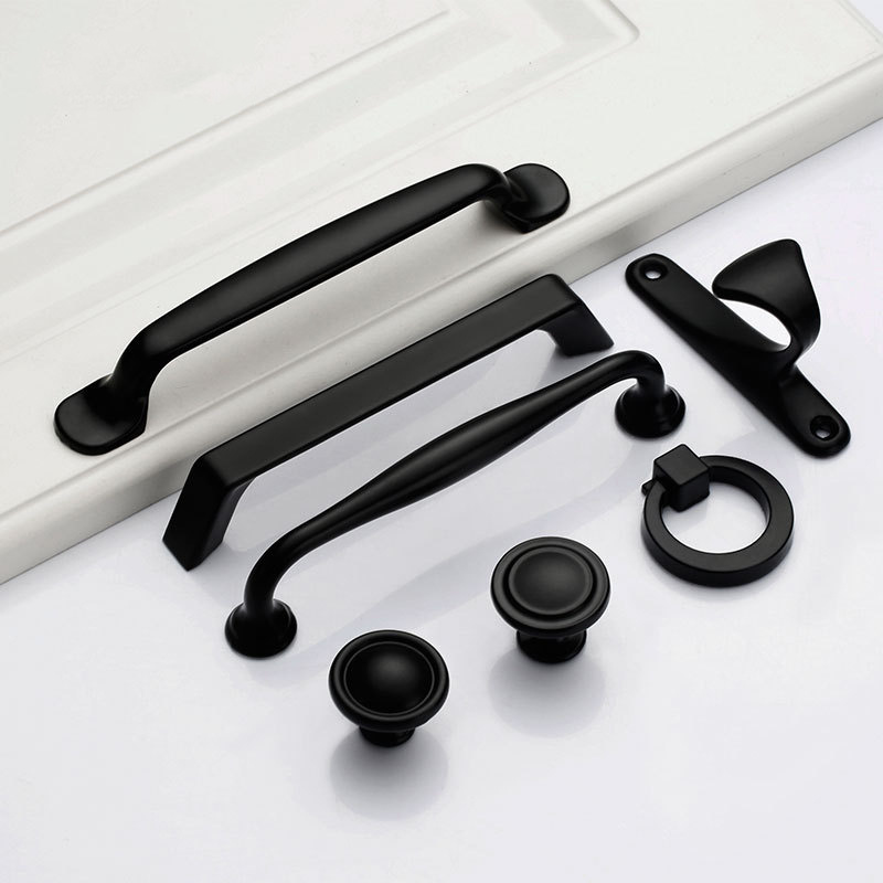 American Style Black Cabinet Handles Solid Aluminum Alloy Kitchen Cupboard Pulls Drawer Knobs Furniture Handle Hardware