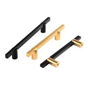 Modern Luxury Rectangle Brass Cabinet Handles Satin Brass Black Kitchen Knobs Cupboard Drawer Dresser Gold Knobs