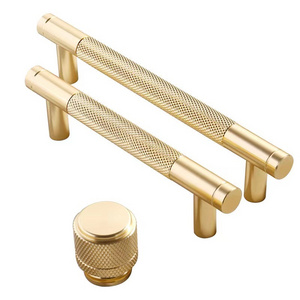 High End Knurled Cupboard Handle Furniture Hardware Brass Pulls For Kitchen Cabinet Drawer Wardrobe Door Handles