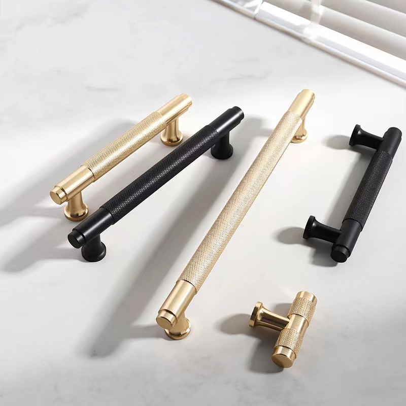 High End Knurled Cupboard Handle Furniture Hardware Brass Pulls For Kitchen Cabinet Drawer Wardrobe Door Handles