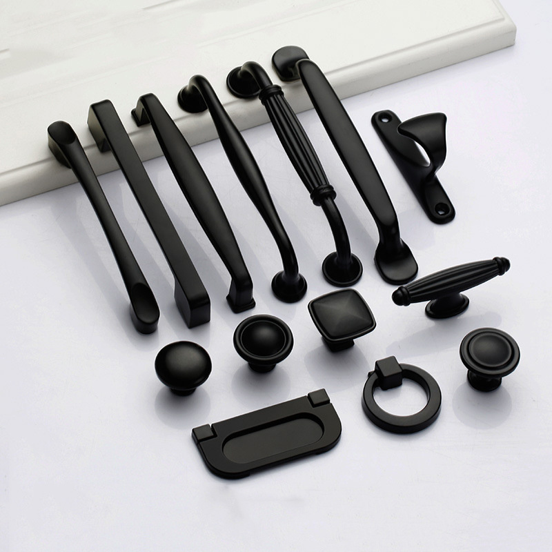 American Style Black Cabinet Handles Solid Aluminum Alloy Kitchen Cupboard Pulls Drawer Knobs Furniture Handle Hardware