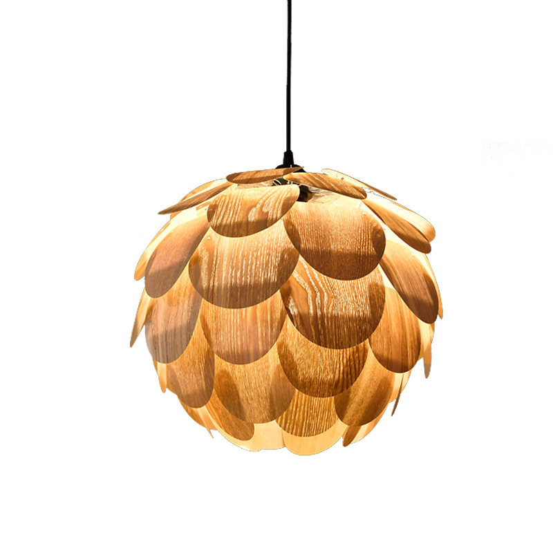 Pine Cones Southeast Asia Veneer Lamp Nordic Minimalist Wooden Ceiling Pendant Lamp for Living Room Bedroom Bar