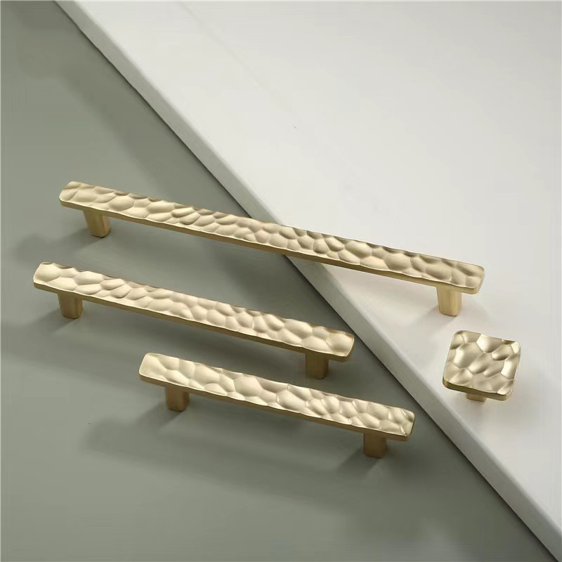 Dynamics Luxury Style Like hammer hit Rough surface Brass Furniture Handles knurled knobs with Gold color