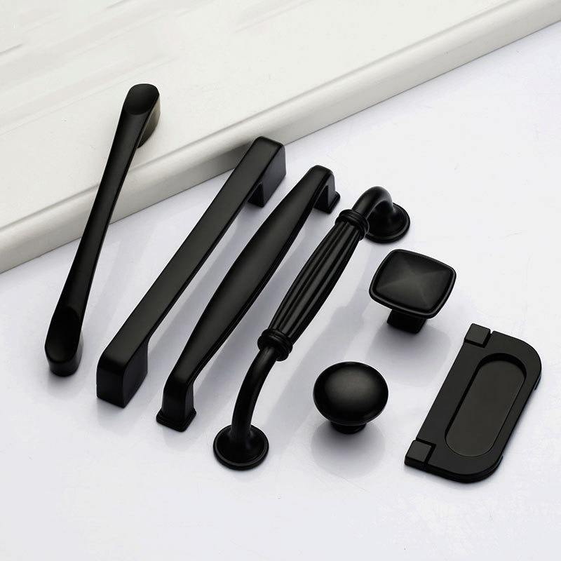 American Style Black Cabinet Handles Solid Aluminum Alloy Kitchen Cupboard Pulls Drawer Knobs Furniture Handle Hardware