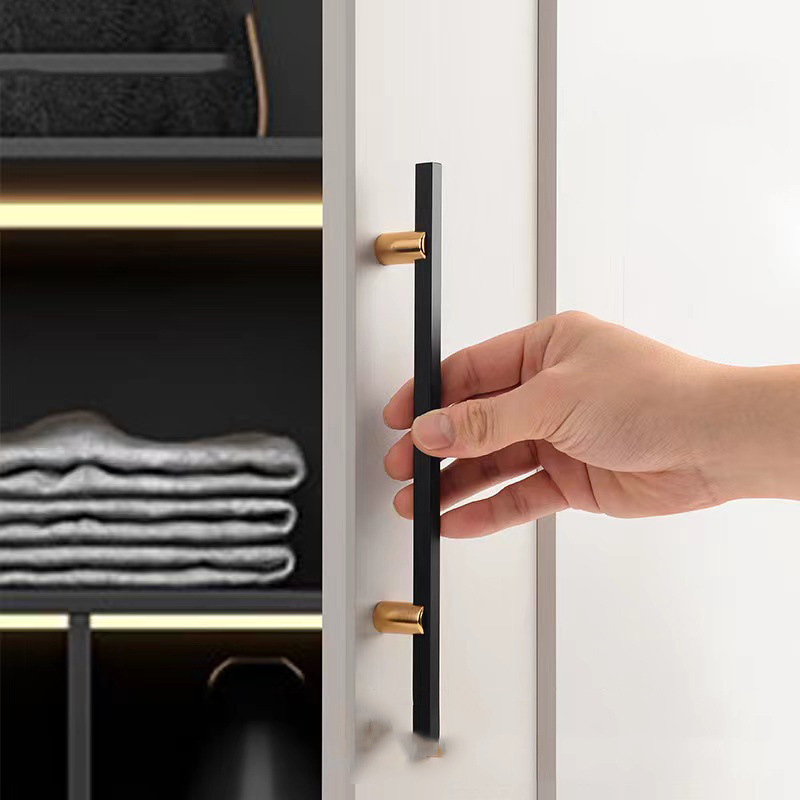 Modern Luxury Rectangle Brass Cabinet Handles Satin Brass Black Kitchen Knobs Cupboard Drawer Dresser Gold Knobs