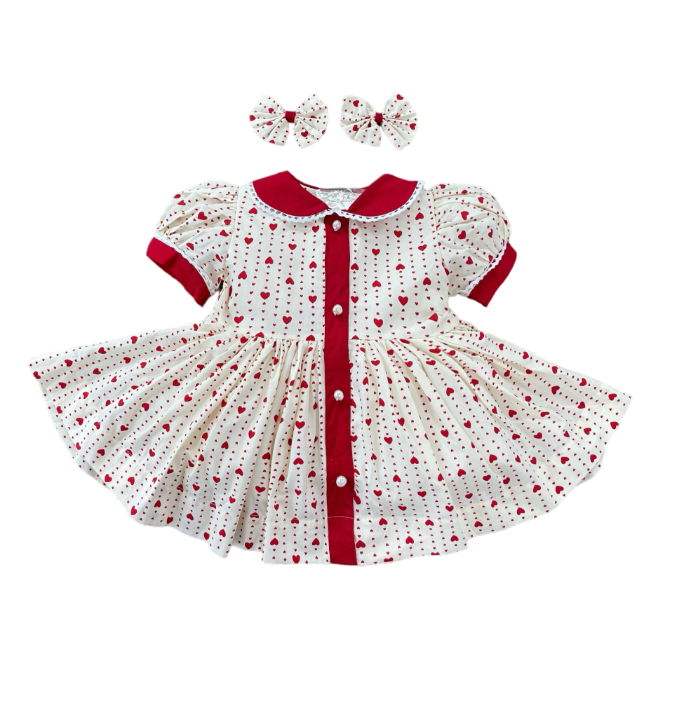 Heart pattern handmade smocking dress for Valentine holidays wholesale manufacturer smocked clothing