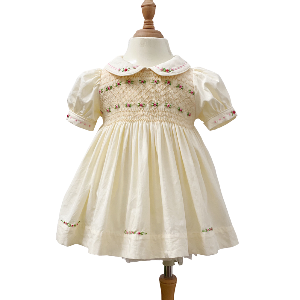 Children's Clothing Cotton Handmade Smocked Dress Lemon cotton silk for Easter holiday Lace Collar Dress