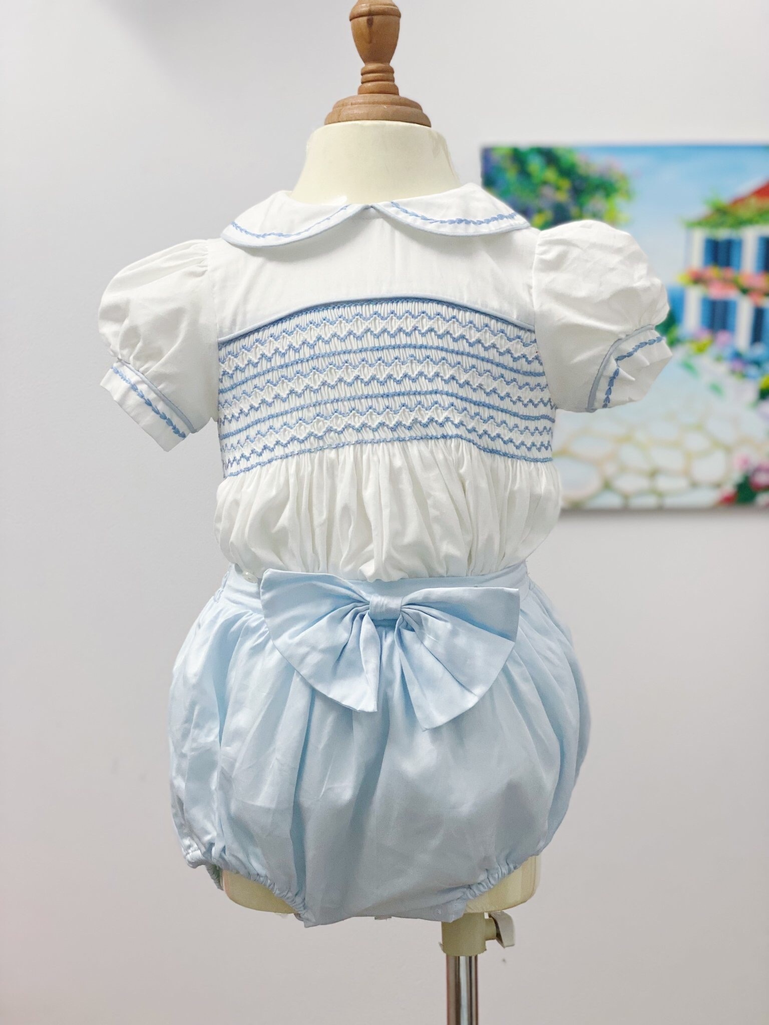 New summer collection handmade smocked dress Children dress/ Spanish dress/ Princess baby girl dress hot sale 2024