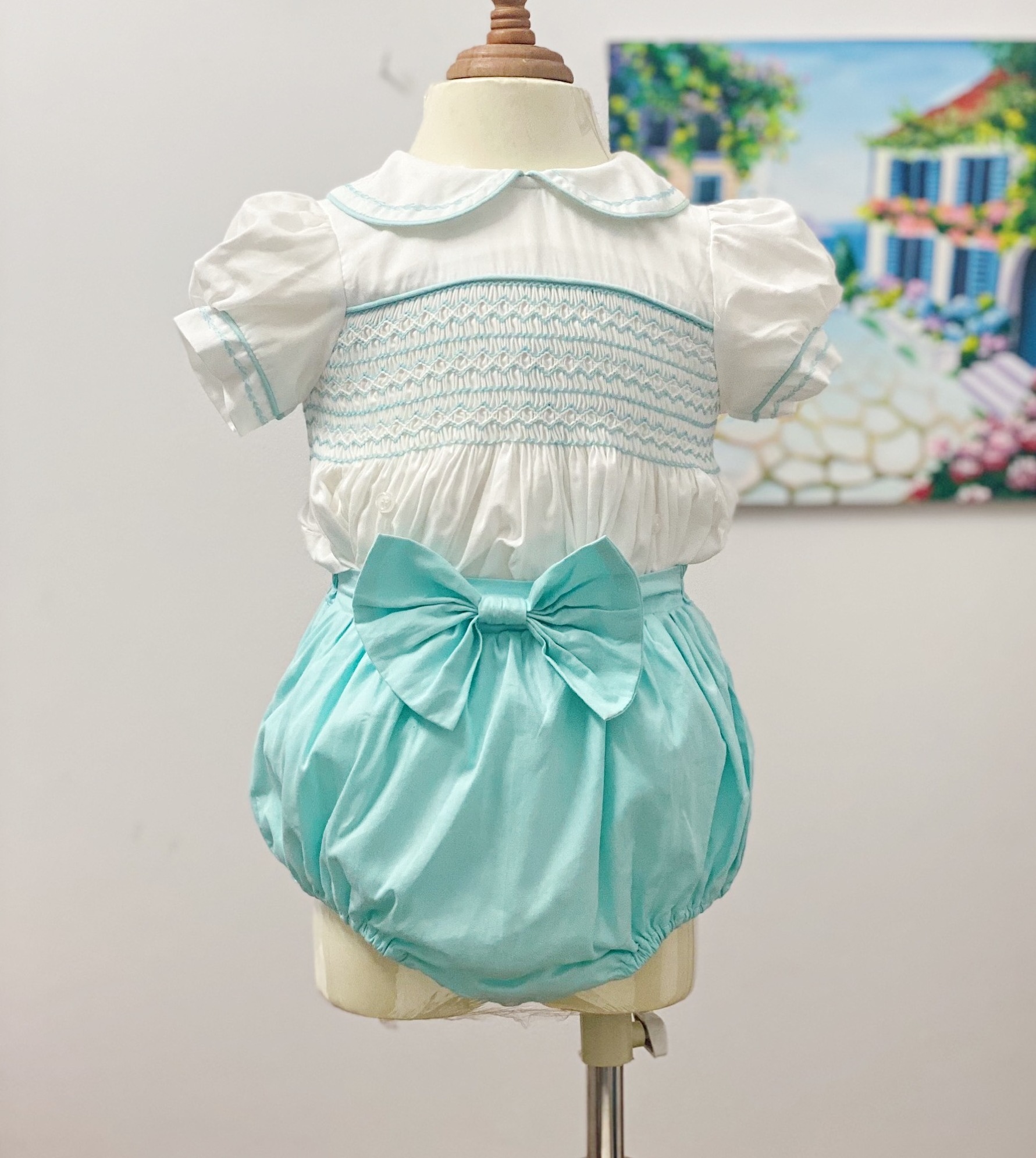 New summer collection handmade smocked dress Children dress/ Spanish dress/ Princess baby girl dress hot sale 2024