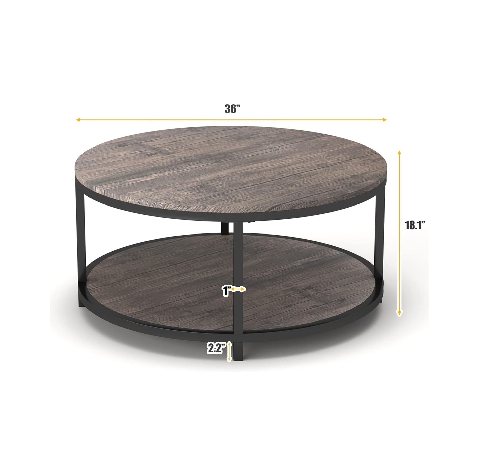 Round Coffee Table Industrial Sofa Table for Living Room Modern Design Home Furniture with Storage Open Shelf