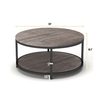 Round Coffee Table Industrial Sofa Table for Living Room Modern Design Home Furniture with Storage Open Shelf