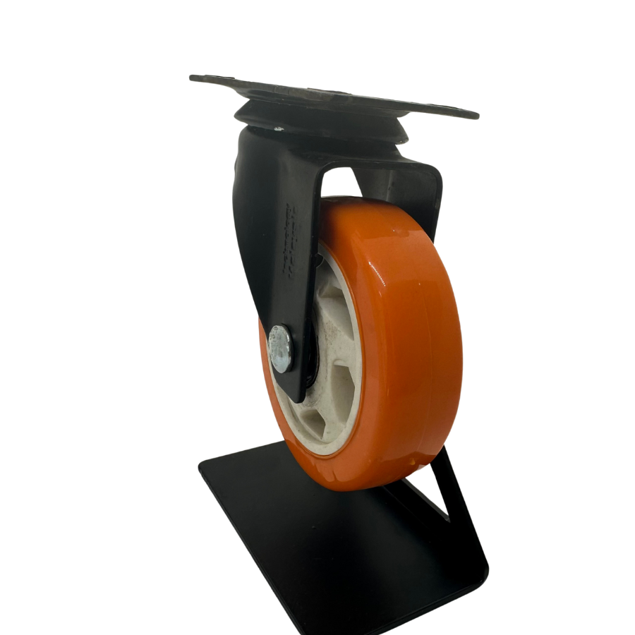 Orange Heavy Duty Black Fork Castor Wheel With Orange PU Wheel Size 75/100mm Top Plate Swivel Caster